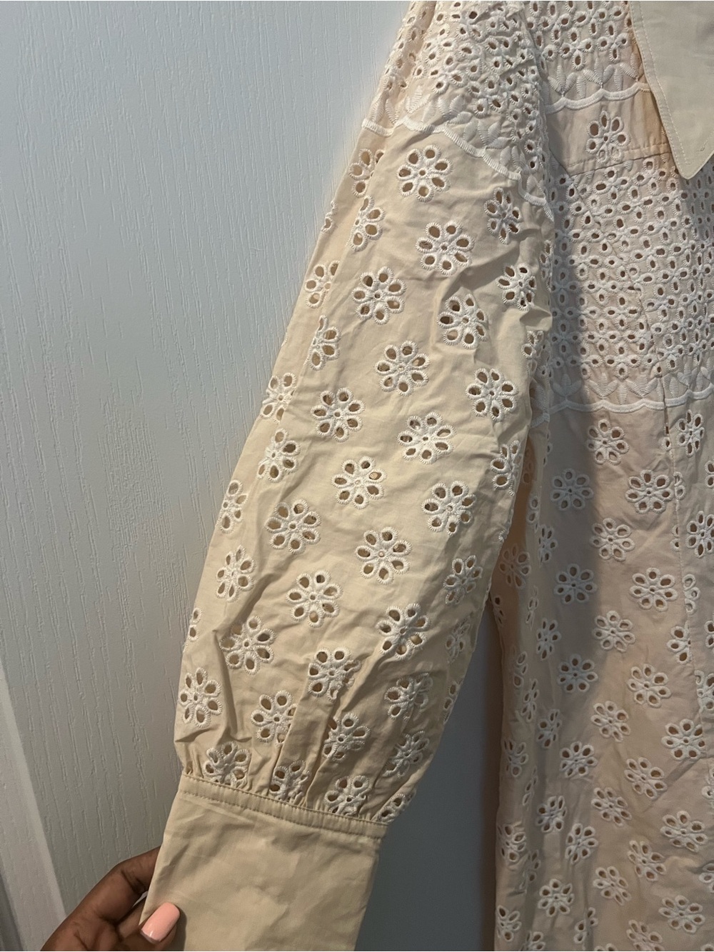 Cream Eyelet Floral Long Sleeve Romper